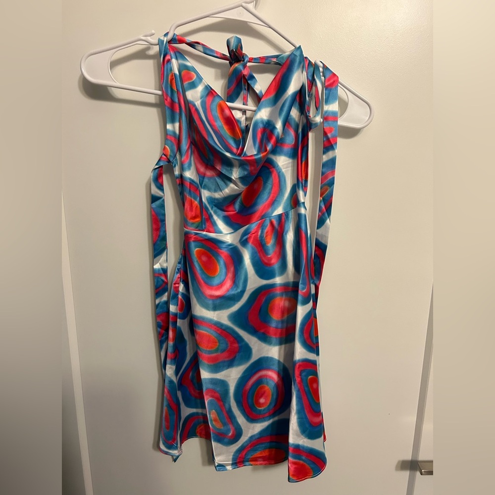 NWT Beginning Boutique Isidore Blue Print Mini Dress - Picture 2 of 9
